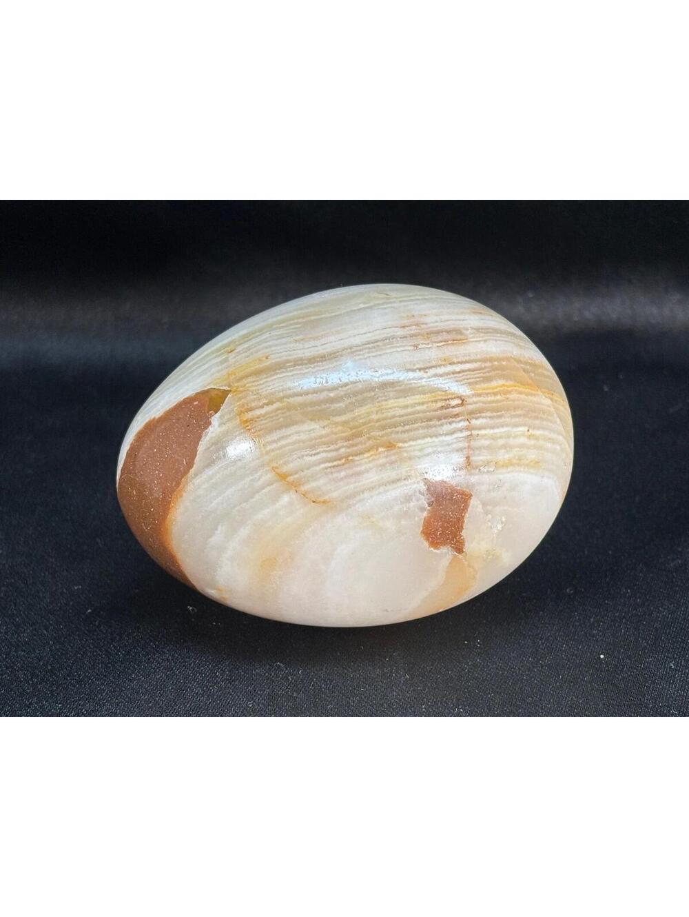167 - Paperweight stone egg white onyx or alabaster polished, solid stone piece